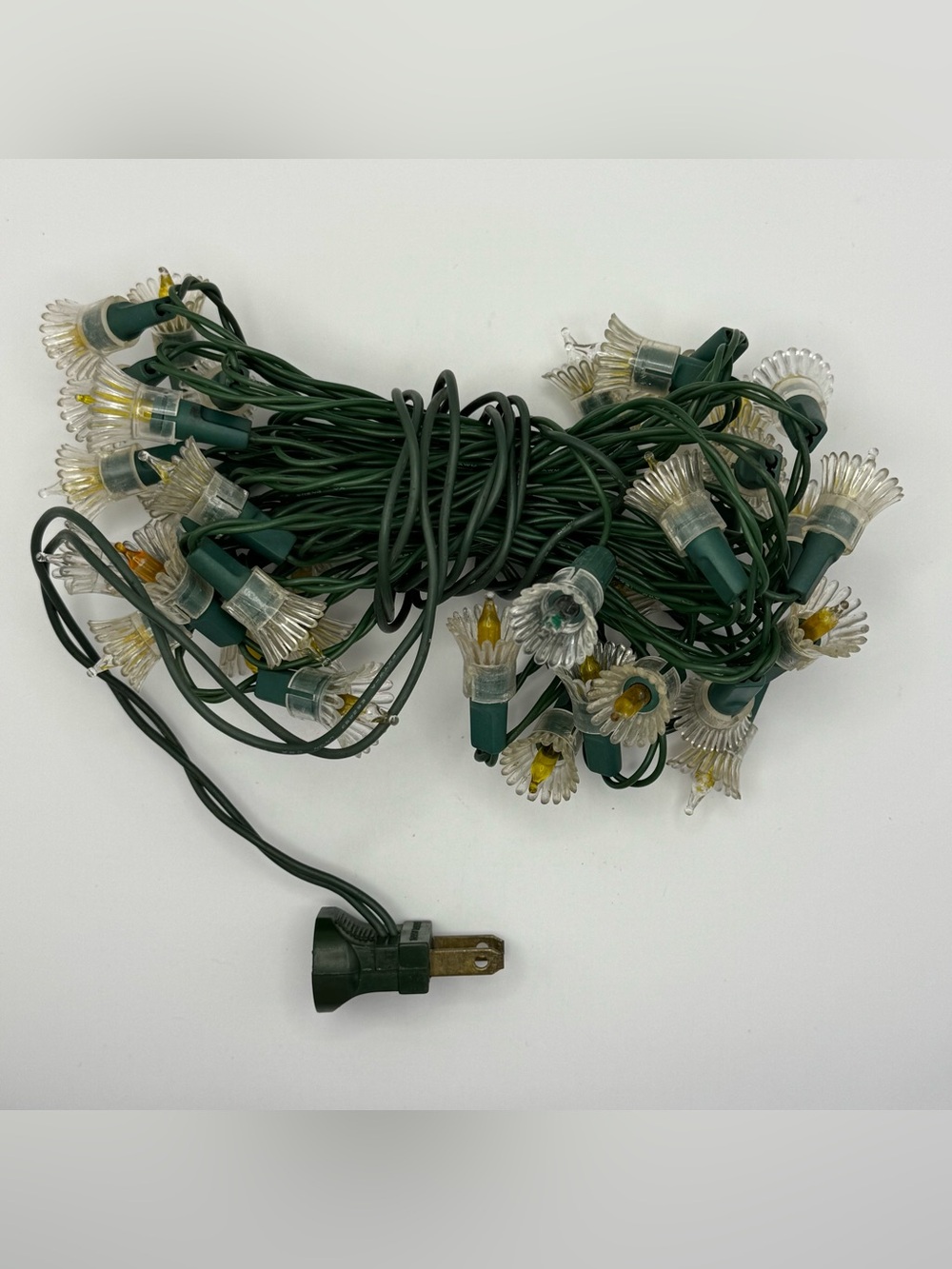 Vintage 20’ Christmas String Lights 35 Light Crown Tip Reflector Covers Holiday